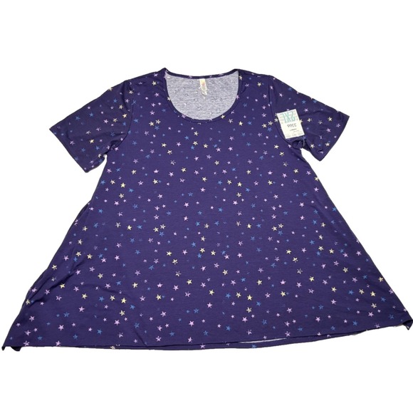 LuLaRoe Tops - LuLaRoe Womens Top Size 2XL Perfect Tee Purple Yellow Blue Stars Starry XXL NWT‎